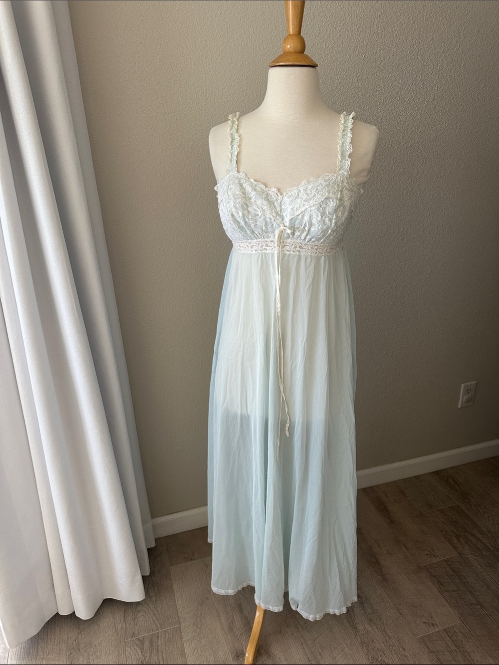 Olga Baby Blue with White Lace Trim Nightgown